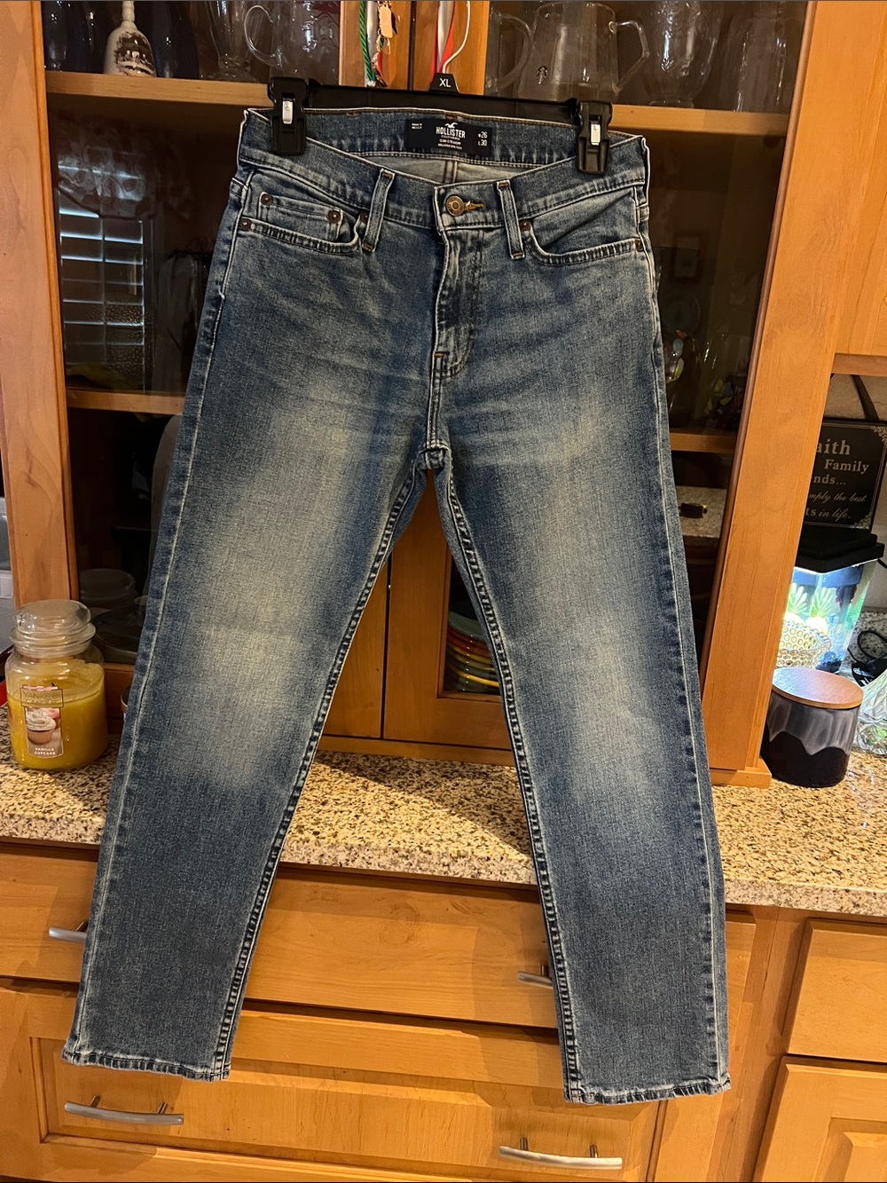 Hollister Women's Straight Leg Jeans in Blue Washed Denim